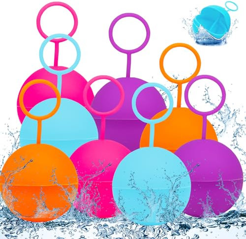 Wasserbomben Wiederverwendbar, Schnellfüller Wasserbomben Silikon Spritzbälle mit Mesh Bag, Wiederverwendbare Wasserbomben, Outdoor Wasserspielzeug im Sommer für Kinder, Erwachsene (8)