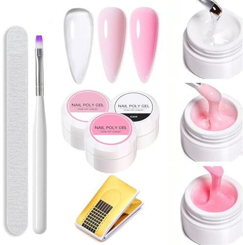 Builder Gel for Nails, Nail Strengthener 3 Colors, Builder Gel Nail Kit Extension Gel Base Gel in a Bottle, Clear & Pink & Light Pink UV LED Polish Building Nail Gel