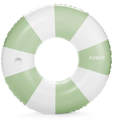 FUNBOY Riesiger Vintage-Röhrenpose mit integriertem Getränkehalter, perfekt für eine Sommer-Pool-Party, 122 cm, Salbeigrün gestreift, groß