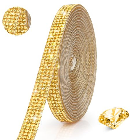 Brillantini Adesivi, Strass Termoadesivi Per Tessuti e Scarpe, Nastro Oro Decorativo Per Artigianato, Autoadesivo Con Strass