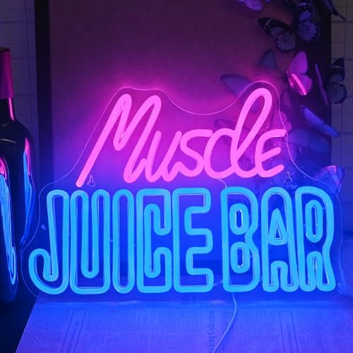 GLYOX Muscle Juice Bar Neon Schild,Bar Pub Club LED Schild Wanddeko,Party Männerhöhle Room Decor Neon Sign,Gym Man Schlafzimmer Neon Licht Herren Geschenke Dimmbare Leuchte