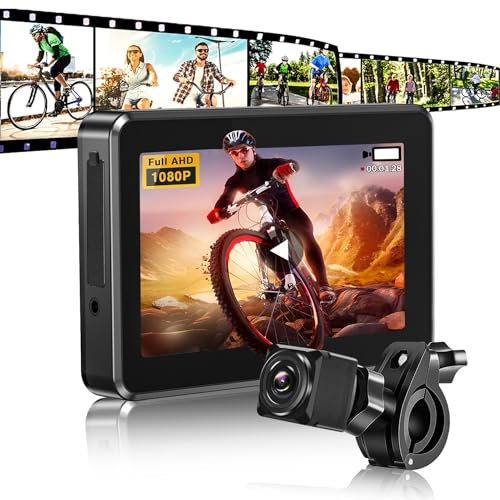 GFFEEL Bike Mirror 1080P AHD Bikes Rear View Camera with 4.3'' Screen Color Night Vision 110° Wide Angle Bike Camera for Mountain Road E-Bikes Bicycle Camera with Taking Photos and Videos