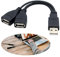 Dual USB Female to USB Male Cable - Charge & Sync Extender for Laptop, Tablet, Phone - Y Splitter Power Cord Adapter - Mobile Device Extension, Double Port Converter (Black-15cm)