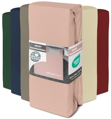 CLEAVEN Spannbettlaken 160x200 cm aus 100% Baumwolle | Bettlaken Jersey weich, bequem und stilvoll | Spannbetttücher passt es Sich Dank Gummizug ideal an Matratzen bis 25 cm Höhe an | Rosa