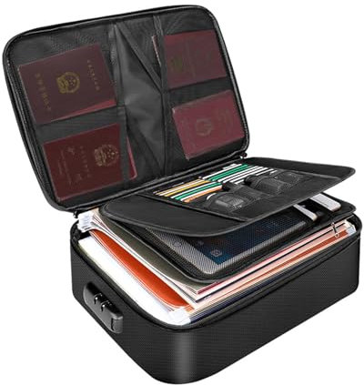 Organisateur de Documents, Sac à Documents de Fichiers étanche et Ignifuge avec Serrure, Boîte Ignifugée pour Dossiers importants Passeport Certificats Documents légaux (36 x 27 x 10cm)