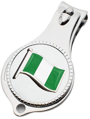 Flag of Nigeria Design Pocket Metal Nail Clipper and Bottle Opener with Personalised Engraved Message, Presented in a Velvet Pouch