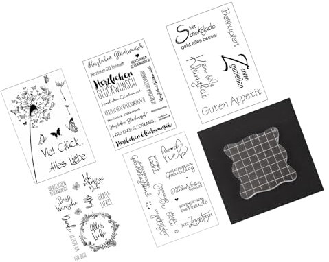 Silikonstempel Set, 5 Blätter Clear Silikonstempel Sprüche Deutsch Set, 5 Stile Silikon Clear Stempelset für DIY Einladungen Scrapbooking