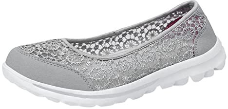 Navy Ballet Pumps for Women Ladies Slip on Pumps Women Breathable Lace Up Shoes Casual Shoes Unisex Lightweight Mesh Work Shoes Sporty Breathable Navy Ballet Pumps for Women Ladies Slip on (Grey, 6.5)