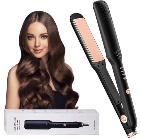 Bwaliffury Planchas del Pelo 2 in 1, Rizador de cabello de doble uso, 4 Temperaturas hasta 220°C, Revestimiento Cerámico, Plancha de Pelo de Placas Anchas Wet & Dry, plancha de pelo pequeña viajes