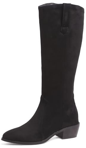 Stivali Alti Al Ginocchio da Donna con Tacco Largo Tacco Alto Stivali Appuntito Zip Stivali da Vestito, S71055Nr Nero/Rl Numero 43 EU/45Cn