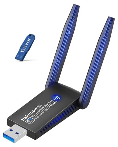 Hakimonoe USB 3.0 WiFi Adapter for PC Desktop, AC1300Mbps Dual Band 2.4G 5G Wireless Network WIFI Dongle Enhanced Antenna for Laptop Computer Windows11 10 8.1 8 7 Vista XP, Plug n Play w/USB Driver