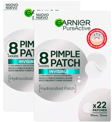 Garnier Pure Active Pimple Patch 8 Stunden reduziert die Sichtbarkeit des Pickels absorbiert überschüssiges Talg, ultradünn und unsichtbar auf der Haut, in zwei Größen für alle Pickel – 44 Patches