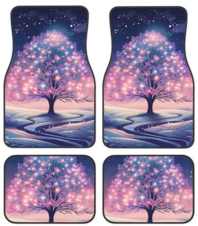 Mexpekil Glowing Pink Trees Auto Matten 4er Set Universal Auto Fußmatten rutschfeste Auto Fußmatten Dekorative Auto Teppich Protektoren für SUV Van Truck