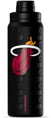 Hydrapeak x NBA Officially Licensed Miami Heat 26 oz Active Water Bottle with Chug Lid and Handle Reusable Stainless Steel Double Wall Insulated Sports Gift