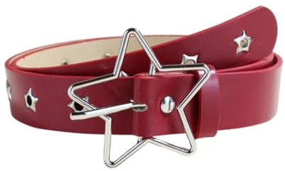 JSGHGDF Taillengürtel mit Ösen, Punk-Stern-Schnalle, schmale Kette, vielseitige Schnalle, moderner Bund, Taillenkette, Nietengürtel, rot, M