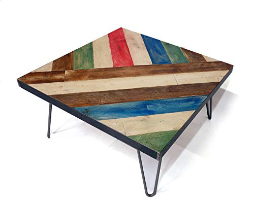Artefizio Kaffeetisch Bunt Personalisiert Holz Tischplatte Palette mit Gestell aus unbehandeltem Stahl Beine mit Haarnadel (Kandinsky, Rechteckige Pflanze 75x95 cm – Höhe der Beine 30cm)