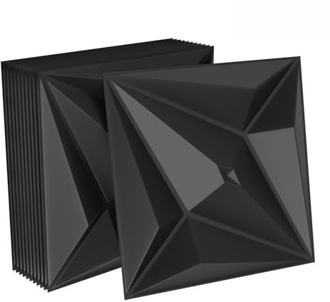 Aufun 3D Wandpaneele PVC 24 Stück, 50 x 50 cm Platte Wandverkleidung Fassadenverkleidung Dekoren Deckenpaneele Deckenplatten, Wanddeko Platten für Wohnzimmer, Schlafzimmer (6m²,Amethyst Schwarz)