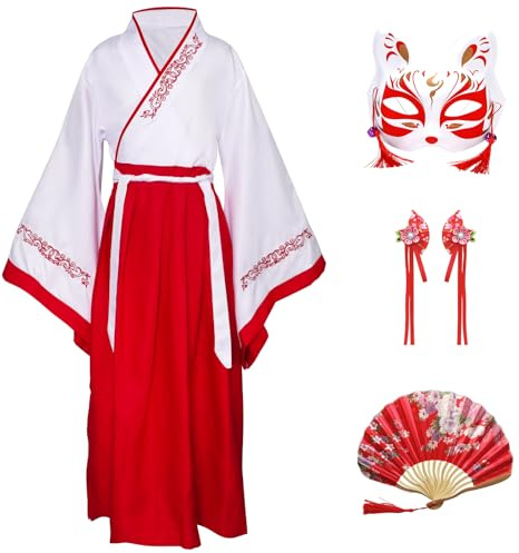 CRFASIBE Hanfu-dräkter för barn, kinesiska traditionella kläder, pojkar flickor kinesisk Cheongsam antik cosplay kostym med håraccessoarer, Röd, 150 cm