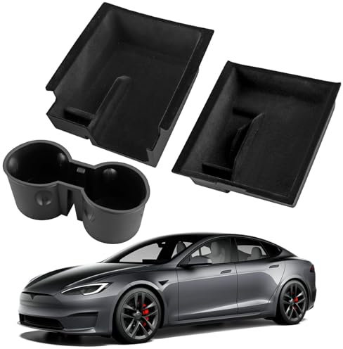 Justech 3PC Upgrade Center Console Organizer Tray,Armrest Storage Box Cup Holder Compatible with Tesla Model Y (2021-2023) and Model 3 (2021-2023)