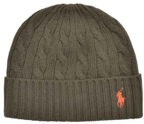 Ralph Lauren Strickmütze Mütze Cable Beanie Zopfmuster Grün One Size