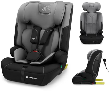 Kinderkraft SAFETY FIX 3 PRO I-SIZE 76-150 cm Seggiolino Auto 9-36 kg isofix, Alzatina auto bimbi, Poggiatesta regolazione, Cinture di sicurezza, extra TOP TETHER, Facile da pulire, Grigio