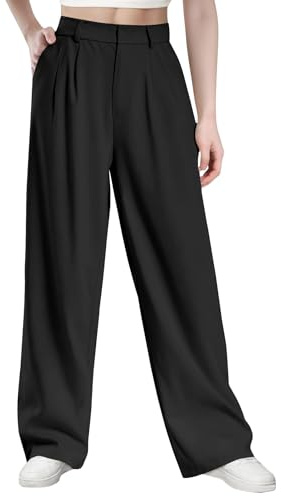Glacspyg Femmes Automne et Hiver Pantalons décontractés Taille Haute Tissu Polyester élasthanne Haute densité de Travail Professionnels Larges élégants et Lisses avec Poches Noir M