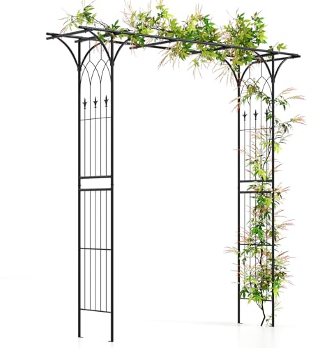 GOPLUS Rosenbogen aus Metall, Gartenbogen für Kletterpflanzen, Outdoor Pergola Rankhilfe, Rankgitter Rosenspalier, Hochzeitsbogen, Torbogen für Garten & Hochzeit, 206 x 53 x 206 cm (Schwarz)