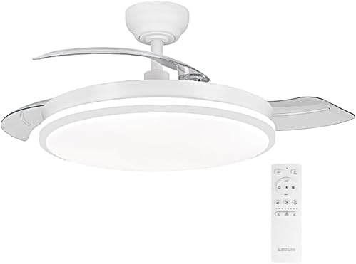 LEDUNI Ventilador con Luz LED 72w 7590LM con mando a distancia | Motor DC temporizador, 6 velocidades, aspas retráctiles, 3 temperaturas de luz, función verano-invierno Silencioso (Blanco)