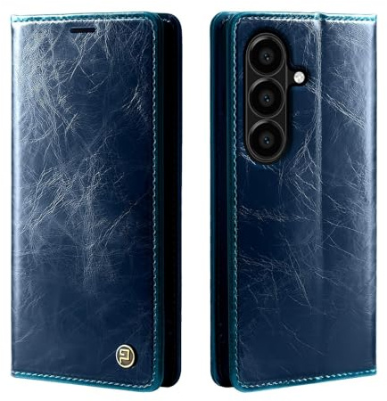 phase9 Handyhülle für Samsung Galaxy A57 5G Klapphülle Magnetverschluss RFID-Schutz Kartenfächer Geldfach Standfunktion Vintage Schutzhülle Blau