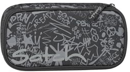 Satch Schlamperbox Street Ink - Grau | Extra groß mit Trennfach, Reißverschlussfach, Stiftehaltern, Geodreieckfach und Sichtfenster für den Stundenplan
