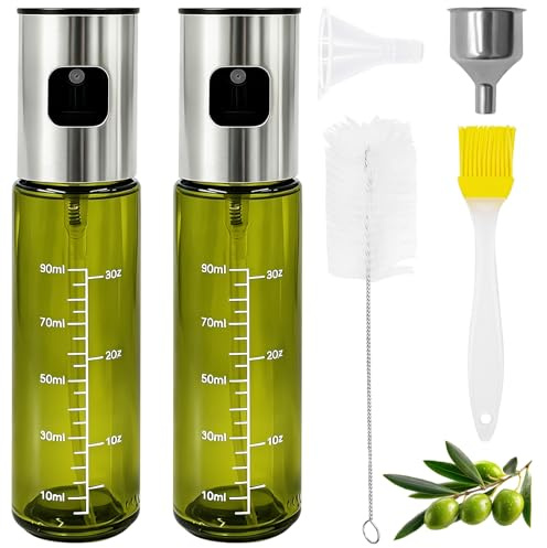 JJYHEHOT 2 Piezas Pulverizador Aceite Spray 100ml, Pulverizador de Aceite de Oliva para Cocinar Spray Aceite Cocina Vidrio con Embudo para Cocinar Asar Ensaladas Freidora de aire Caliente