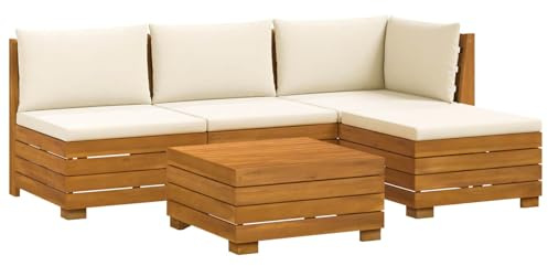 vidaXL Outdoor-Sofagarnitur mit Kissen 5 Stück Braun Massivholz Akazie, Akazienholz-Sofa, UV-beständiger Lounger, wetterfeste Couch, modulare Sitzgelegenheit für Gartenmöbel