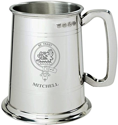Mitchell Clan Crest Chope Tankard 1 Pinte Étain