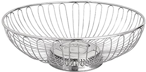 Olympia Stainless Steel Wire Fruit and Bread Display Bowl, 90x255mm | Open wirework structure prevents moisture build-up to keep produce fresh, offering a modern presentation on buffet counters