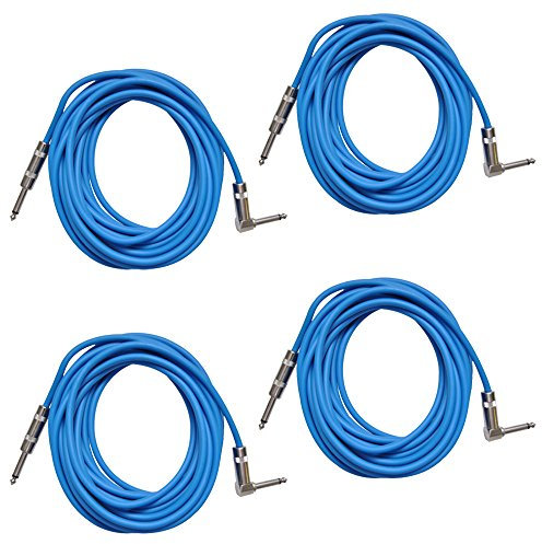 Seismic Audio SAGC20R-Blue-4Pack Blue 20-Feet Right Angle to Straight Guitar Cables, 4-Pack