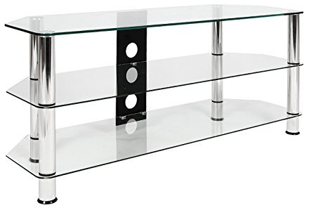 mountright Universal 1200 Clear Glass and Chrome Corner TV Stand for up to 60 inch TVs