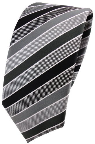 TigerTie - schmale Designer Krawatte in anthrazit schwarz grau silber gestreift