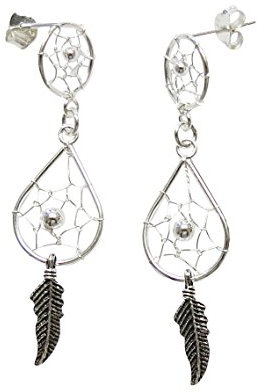 Ohrringe Ohrstecker Traumfänger mit 2 Traumfängern und Feder 925 er Sterling Silber