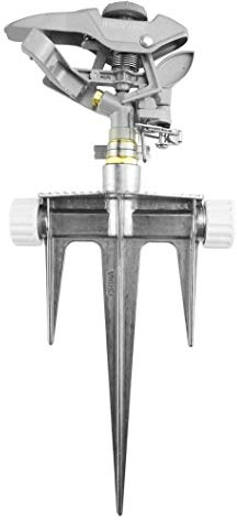 COSTWISE Pulsierender/Impuls-Rasensprinkler 16,6 m bei 1,4 bar bis 26,6 m bei 5,2 bar, Überwurf, Dreifachspieß für stabilen Halt, 5907544422501, Weiß/Grau