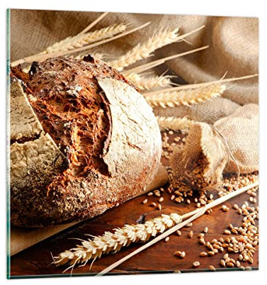 Moderne Impression sur Verre Pain boulangerie nourriture seigle Image Tableau en Verre Decoration Murale 60x60cm Deco Cadre Salon Chambre Carré Grand Tableaux Decoratifs Muraux Art GAC60x60-2246