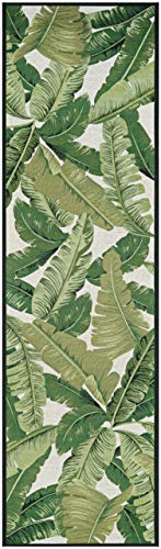 Couristan Dolce Outdoor Area Rug - Palm Lily 2'3 x 7'10 Runner in Hunter Green and Ivory, Durable, Easy to Clean, Flatwoven Floor Covering for Patio, Entryway Or Mudroom