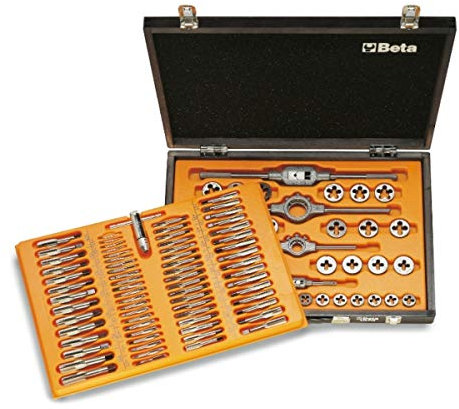 Beta 446/C110 - Assortimento di maschi e filiere con accessori in acciaio al cromo filettatura metrica in cassetta di legno