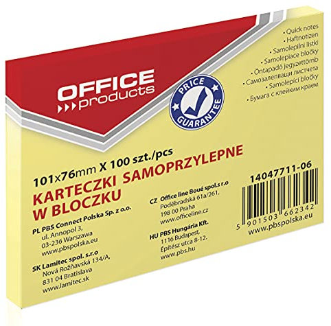 BÜROPRODUKTE 14047711-06 Haftnotiz 101 x 76 mm, 1 x 100 Blatt, pastell/kanariengelb