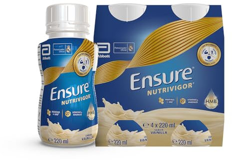 Ensure Advance Formula Nutrivigor Integratore Alimentare Pronto da Bere, Multivitaminico, 27 Vitamine e Minerali, Proteine, Calcio e HMB, Confezione 4x220 ml, Gusto Vaniglia