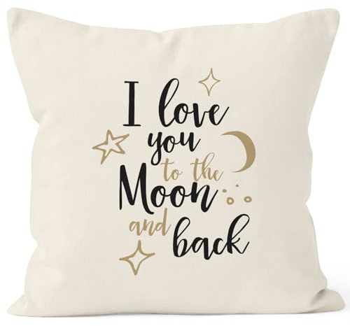 MoonWorks Kissenbezug für Freund, I Love You to the Moon and Back, Geschenk Liebe Freundschaft, 40x40, Baumwolle, Natur Unisize