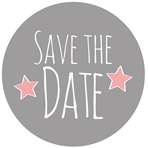 Frau WunderVoll® 48 Aufkleber Save THE Date, GRAU, Durchmesser 4 cm/Sticker, Hochzeit, Sticker Hochzeit, Kindergeburtstag, Aufkleber Kinder, Aufkleber Junge, Mädchen, Sticker Mädchen, Jungen