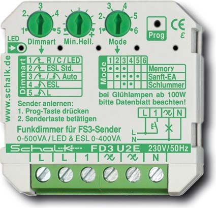 Schalk Funk-Universal-Dimmer FD3 U2E 500 VA 230 V 50 Hz Grün
