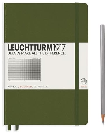 LEUCHTTURM1917 348102 Notizbuch Medium (A5), Hardcover, kariert, army