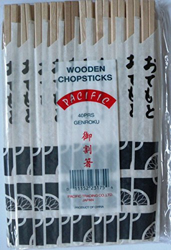 Genroku Pacific Trading Co. Japan Lot de 40 paires de baguettes jetables en bois emballées individuellement 20 x 14 x 2 cm