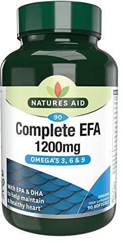 Natures Aid Complete EFA – Omega 3-6-9 Fatty Acids – Supports Heart, Brain & Joint Health – High Strength Balanced EFA Blend – Vegan, Gluten Free, Non-GMO – 90 Softgel Capsules